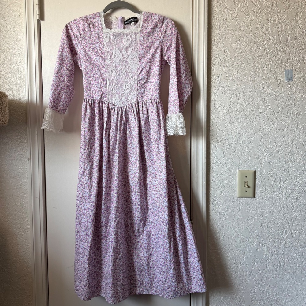 Scarlet Darkness Girls Purple Floral Lace Prairie Victorian Dress Size 11-12Y